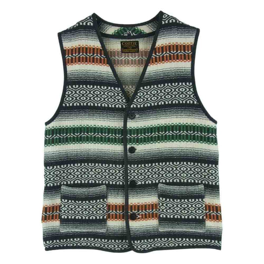 COOTIE クーティー Saguaro Vest セラペ ジャガード ボーダー ベスト コットン アクリル 日本製 グレー系 L【中古】