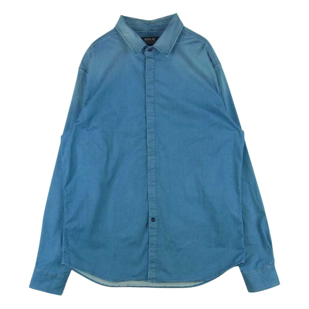 REPLAY リプレイ 514914159 国内正規品 HYPERFLEX ハイパーフレックス 7.5オンス 比翼 ストレッチ デニム 長袖 シャツ インディゴブルー系 XL【中古】