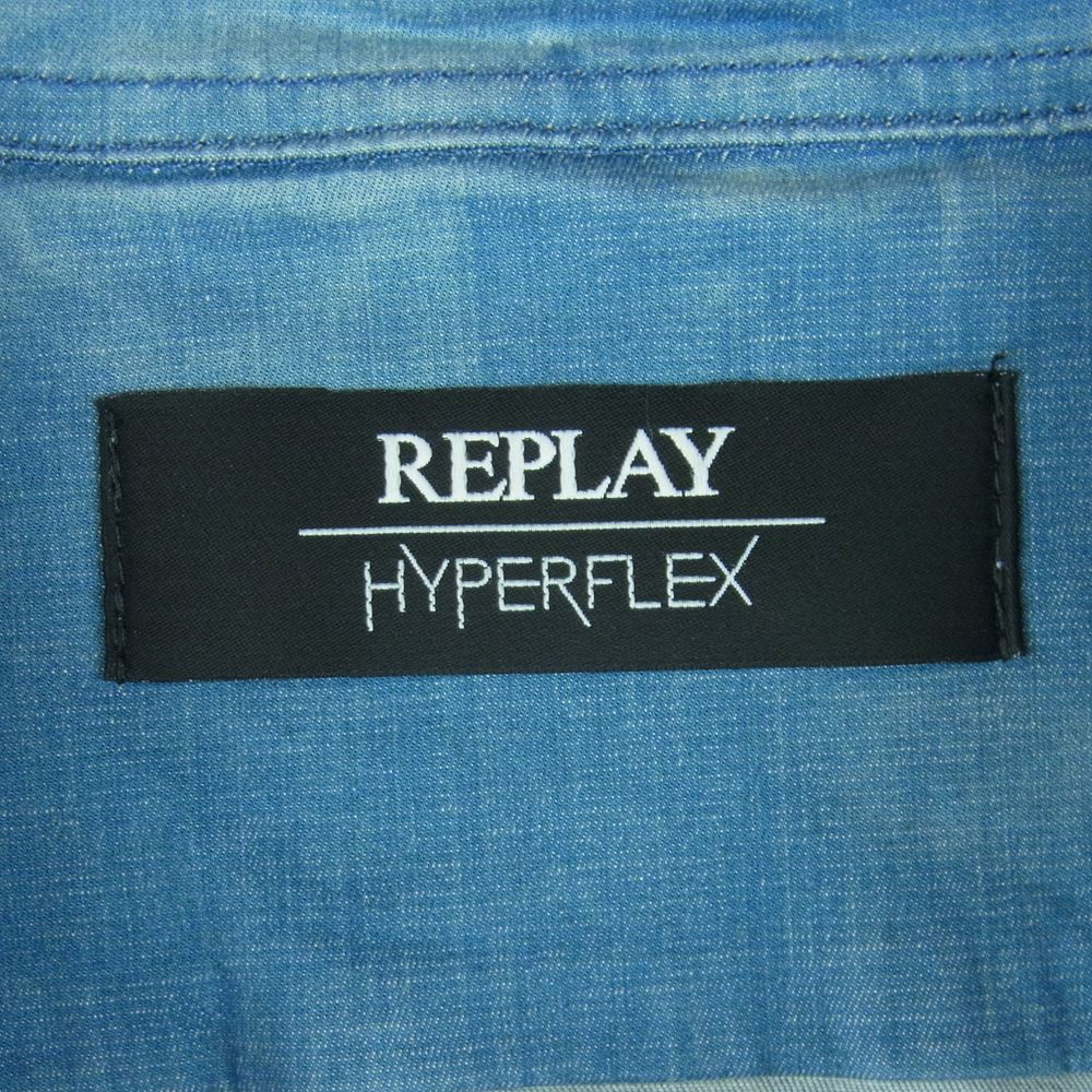 REPLAY リプレイ 514914159 国内正規品 HYPERFLEX ハイパーフレックス 7.5オンス 比翼 ストレッチ デニム 長袖 シャツ インディゴブルー系 XL【中古】