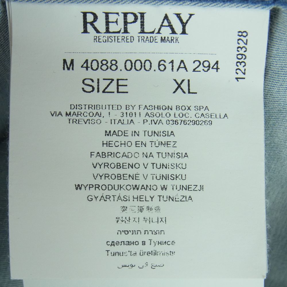 REPLAY リプレイ 514914159 国内正規品 HYPERFLEX ハイパーフレックス 7.5オンス 比翼 ストレッチ デニム 長袖 シャツ インディゴブルー系 XL【中古】