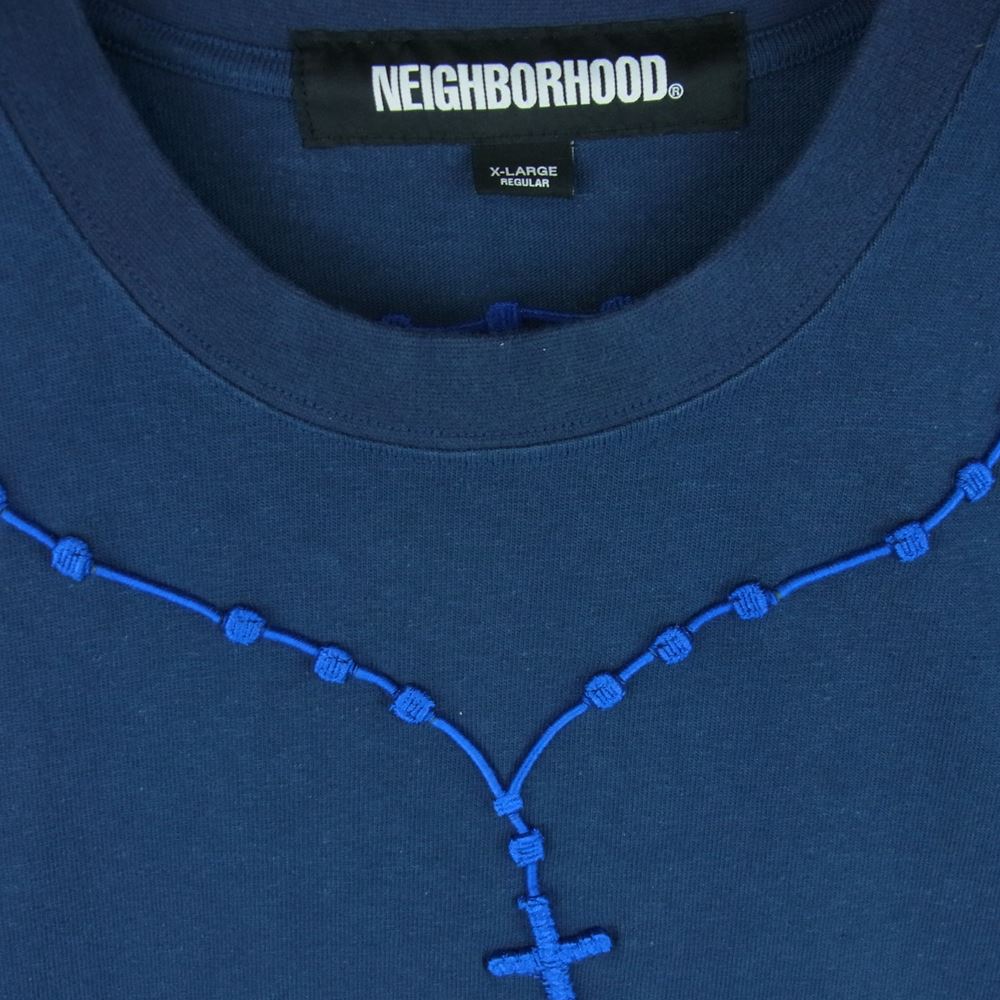 NEIGHBORHOOD ネイバーフッド 23SS 231LPNH-CSM02 CROSS EMBROIDERY CREWNECK SS クロス エンブロイダリ― クルーネック 刺繍 半袖 Tシャツ ネイビー系 XL【極上美品】【中古】