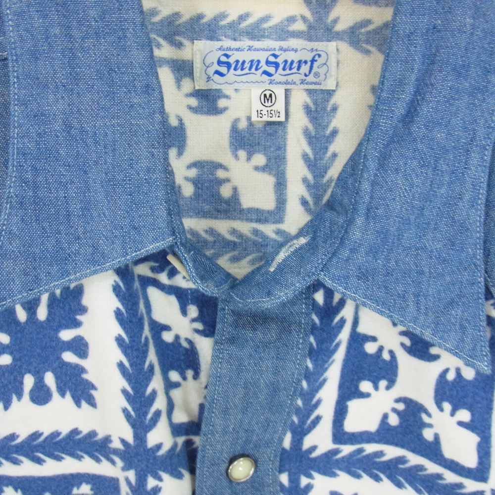 SUN SURF サンサーフ SS23190 総柄 コットン ウェスタン ネル シャツ 長袖 ブルー系 M【中古】