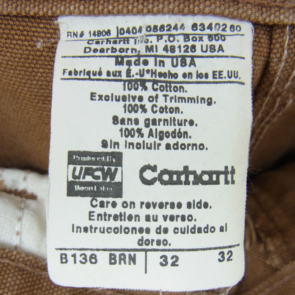 Carhartt カーハート USA製 ダブルニー ダック地 カーペンター パンツ ブラウン系 32【中古】
