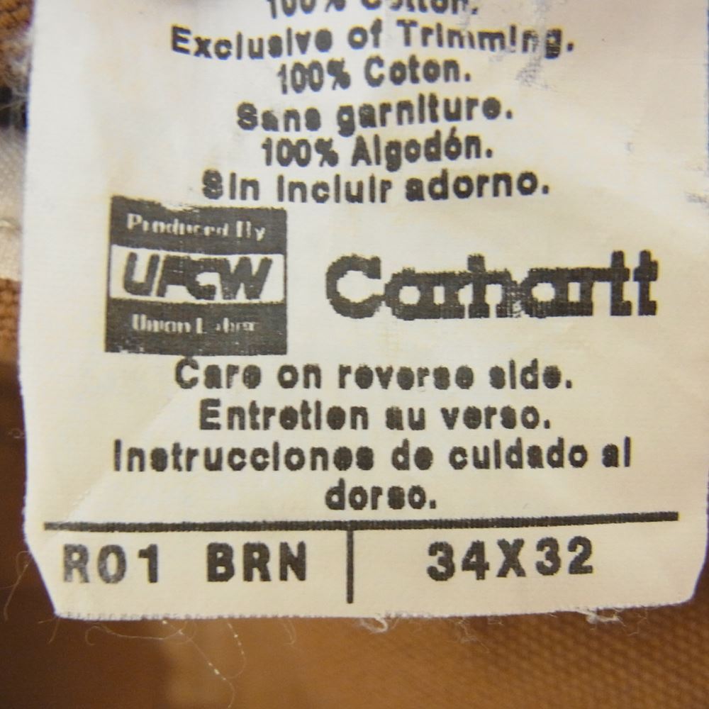 Carhartt カーハート USA製 ダブルニー ダック地 ワーク オーバーオール ブラウン系 34【中古】