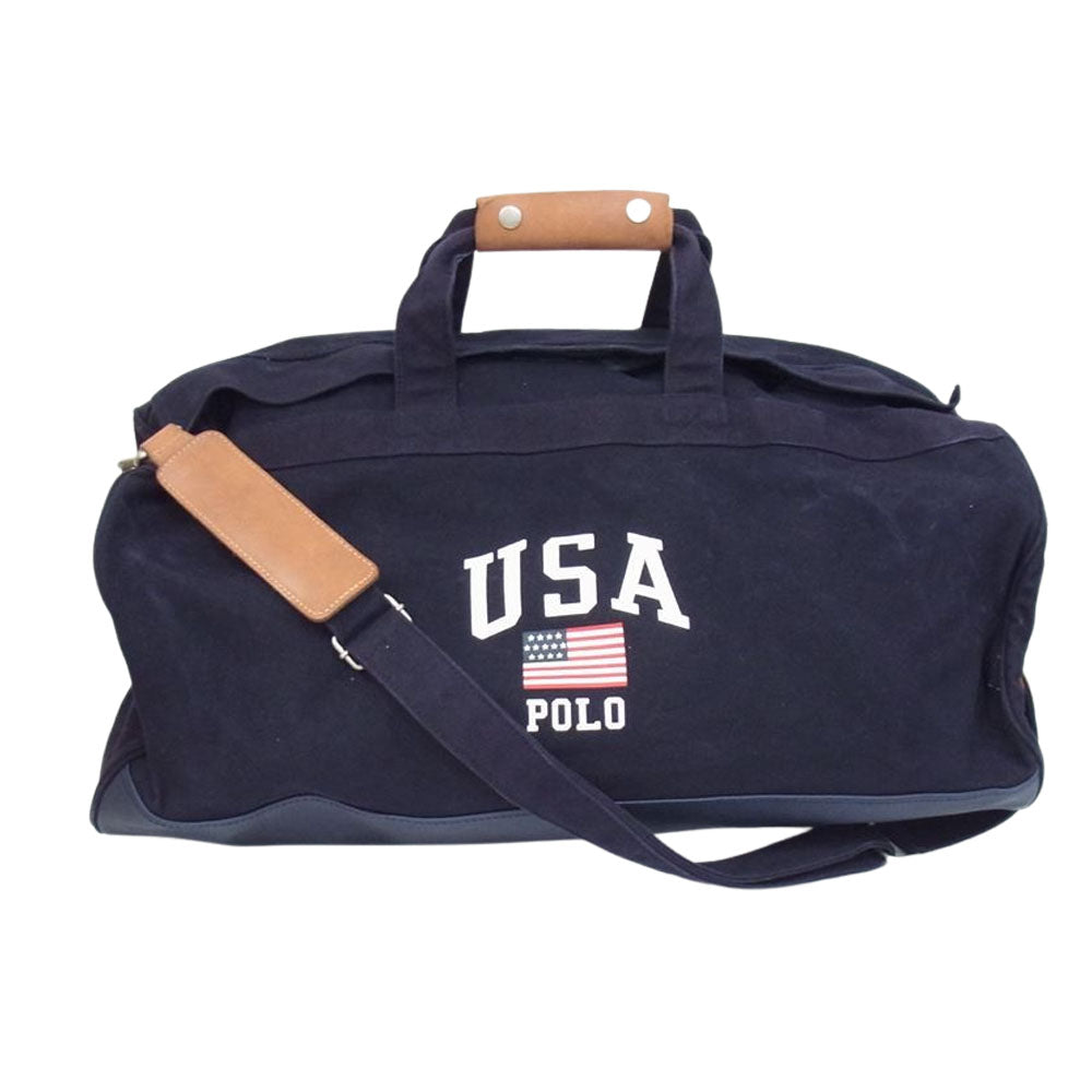 POLO RALPH LAUREN ポロ・ラルフローレン 牛革 USA 星条旗 2WAY ショルダー ボストン ダッフル バッグ ネイビー系【中古】