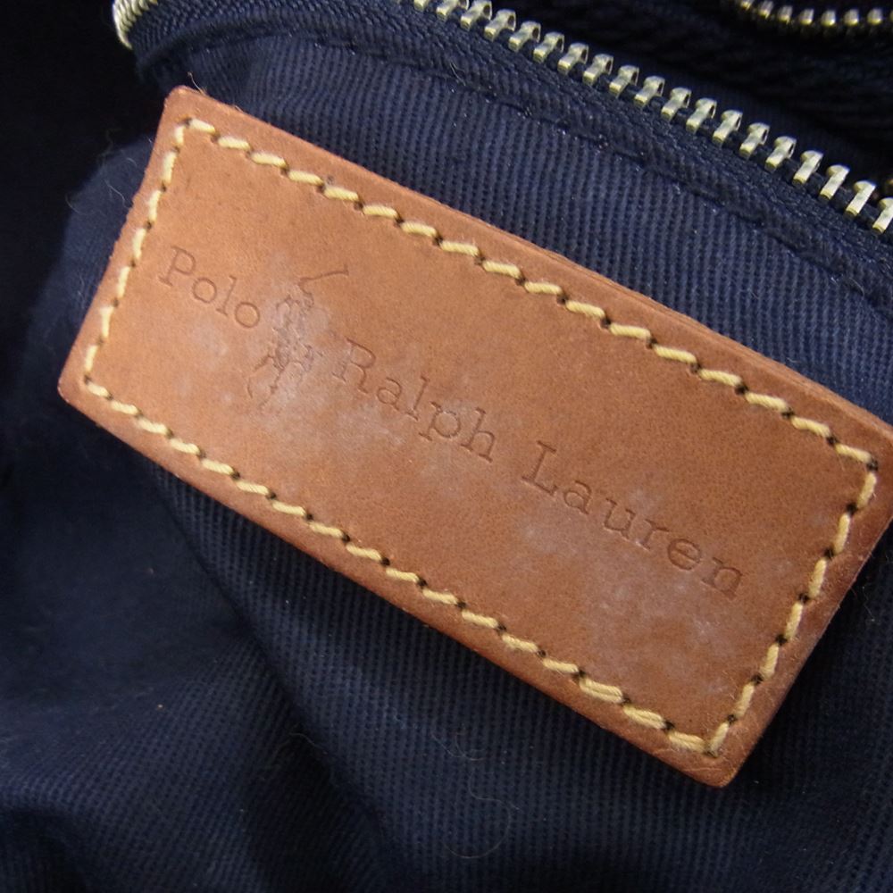 POLO RALPH LAUREN ポロ・ラルフローレン 牛革 USA 星条旗 2WAY ショルダー ボストン ダッフル バッグ ネイビー系【中古】