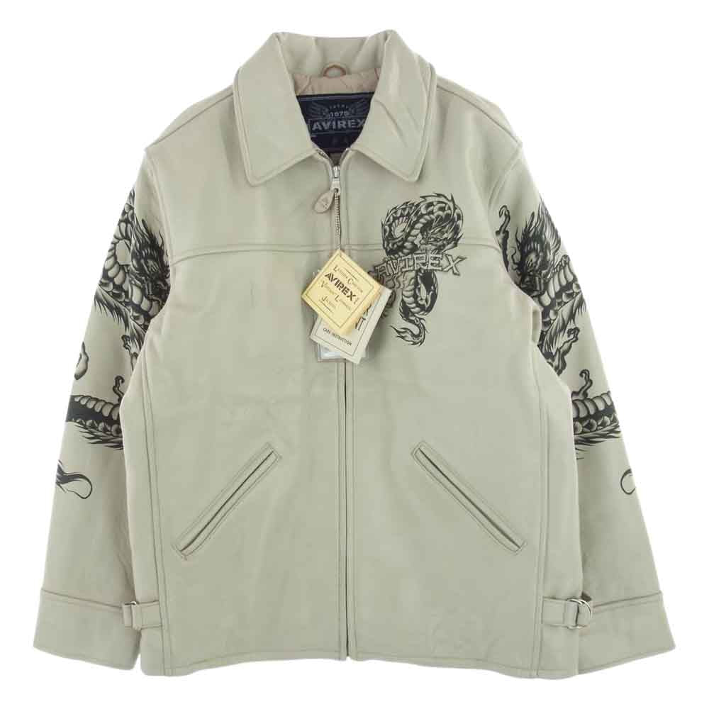 AVIREX アヴィレックス 21R001 ドラゴン プリント レザージャケット ベージュ系 M【中古】