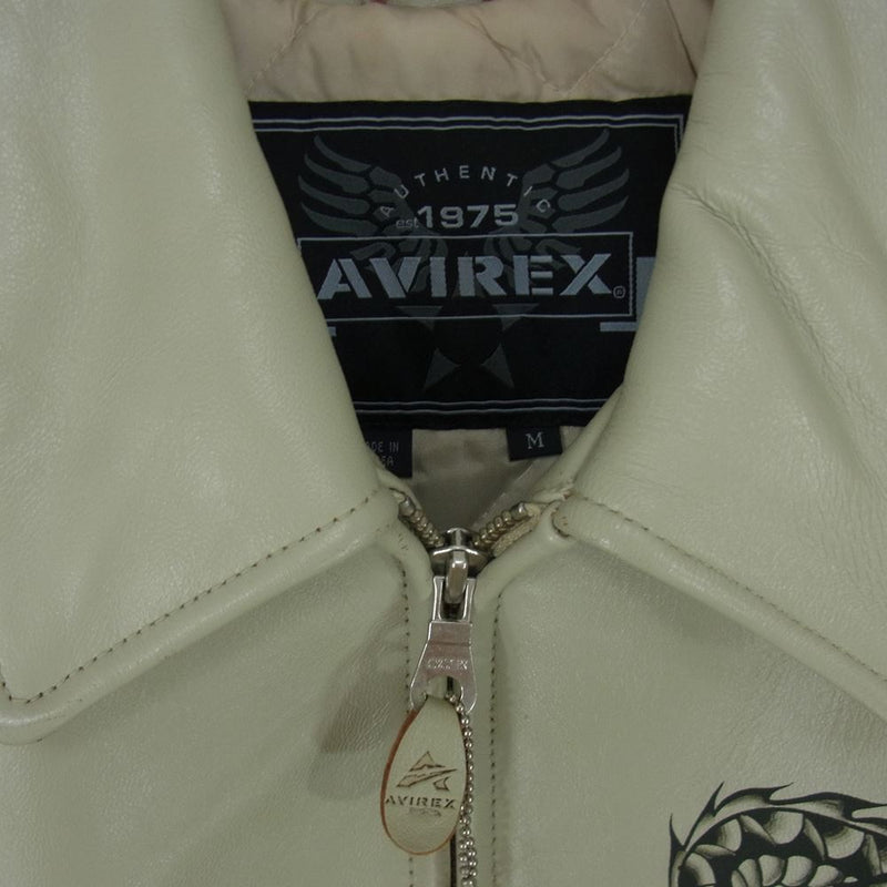 AVIREX アヴィレックス 21R001 ドラゴン プリント レザージャケット ベージュ系 M【中古】