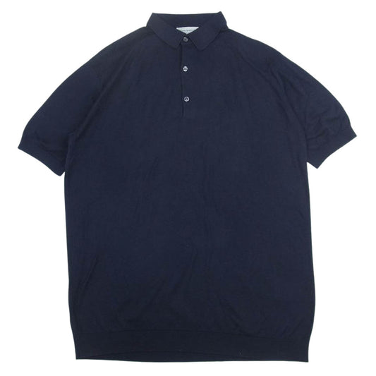 JOHN SMEDLEY ジョンスメドレー コットン ニット ポロ 半袖 シャツ ネイビー系 L【中古】