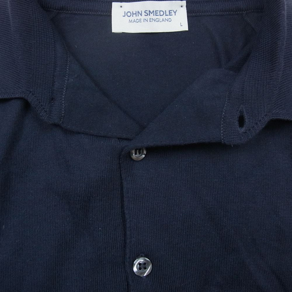 JOHN SMEDLEY ジョンスメドレー コットン ニット ポロ 半袖 シャツ ネイビー系 L【中古】