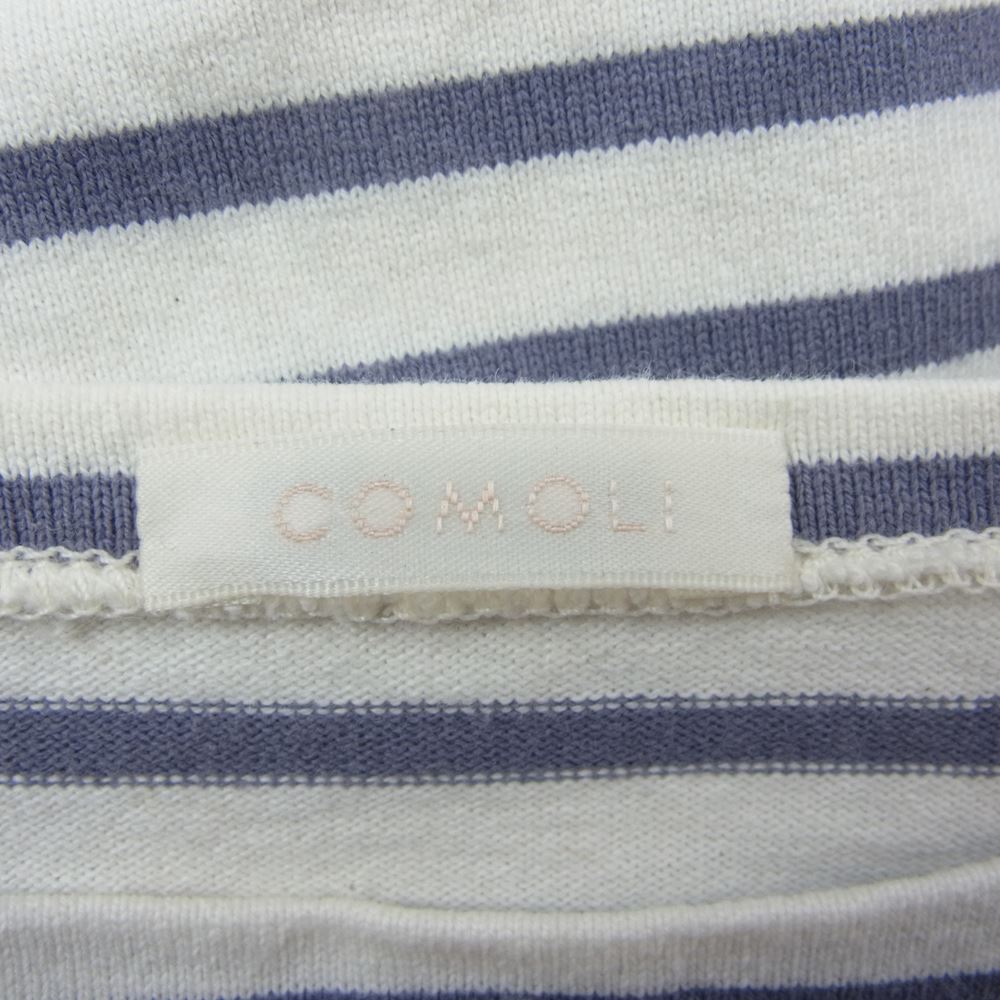 COMOLI コモリ 20SS R01-05017 ボーダー バスクシャツ ロングスリーブ ロンT 長袖 Tシャツ カットソー ホワイト系 パープル系 3【中古】