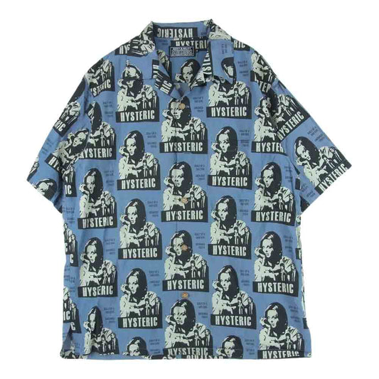 HYSTERIC GLAMOUR ヒステリックグラマー 22SS 02221AH05 HYSTERIC FICTION 柄 オープンカラー アロハ シャツ 半袖 ブルー系 グレイッシュライトブルー系 M【中古】
