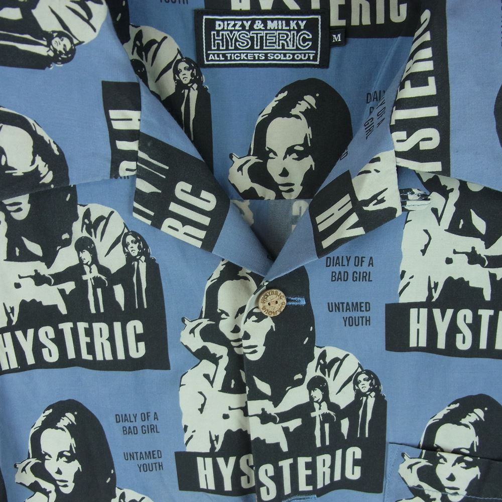 HYSTERIC GLAMOUR ヒステリックグラマー 22SS 02221AH05 HYSTERIC FICTION 柄 オープンカラー アロハ シャツ 半袖 ブルー系 グレイッシュライトブルー系 M【中古】