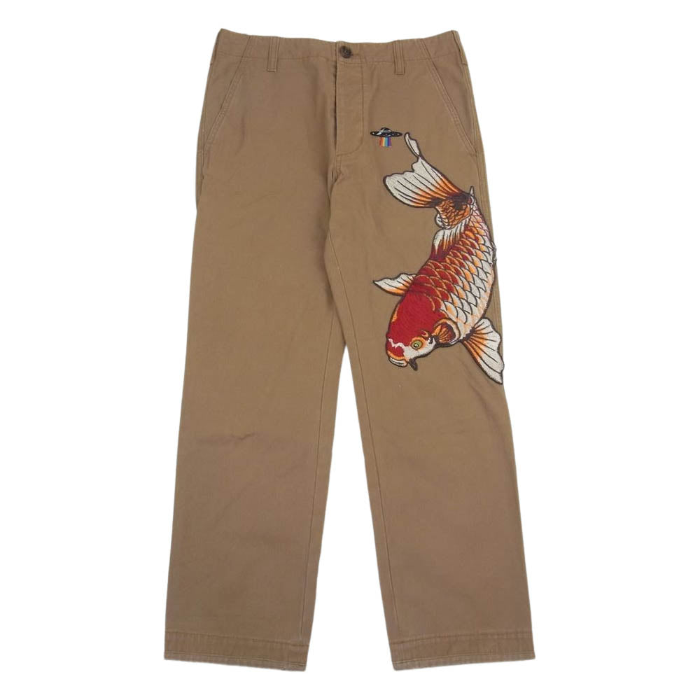 GUCCI グッチ 17AW  475265 XR699 イタリア製 錦鯉 UFO ワッペン ボタンフライ ロング パンツ ライトブラウン系 28【中古】