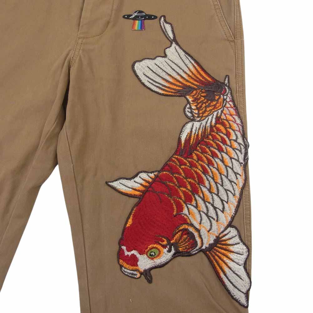GUCCI グッチ 17AW  475265 XR699 イタリア製 錦鯉 UFO ワッペン ボタンフライ ロング パンツ ライトブラウン系 28【中古】