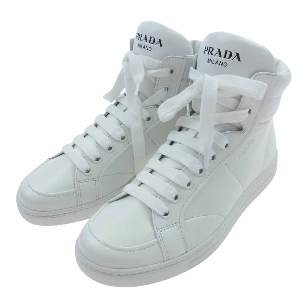 PRADA プラダ ハイカット ジップ スニーカー ホワイト系 7【極上美品】【中古】