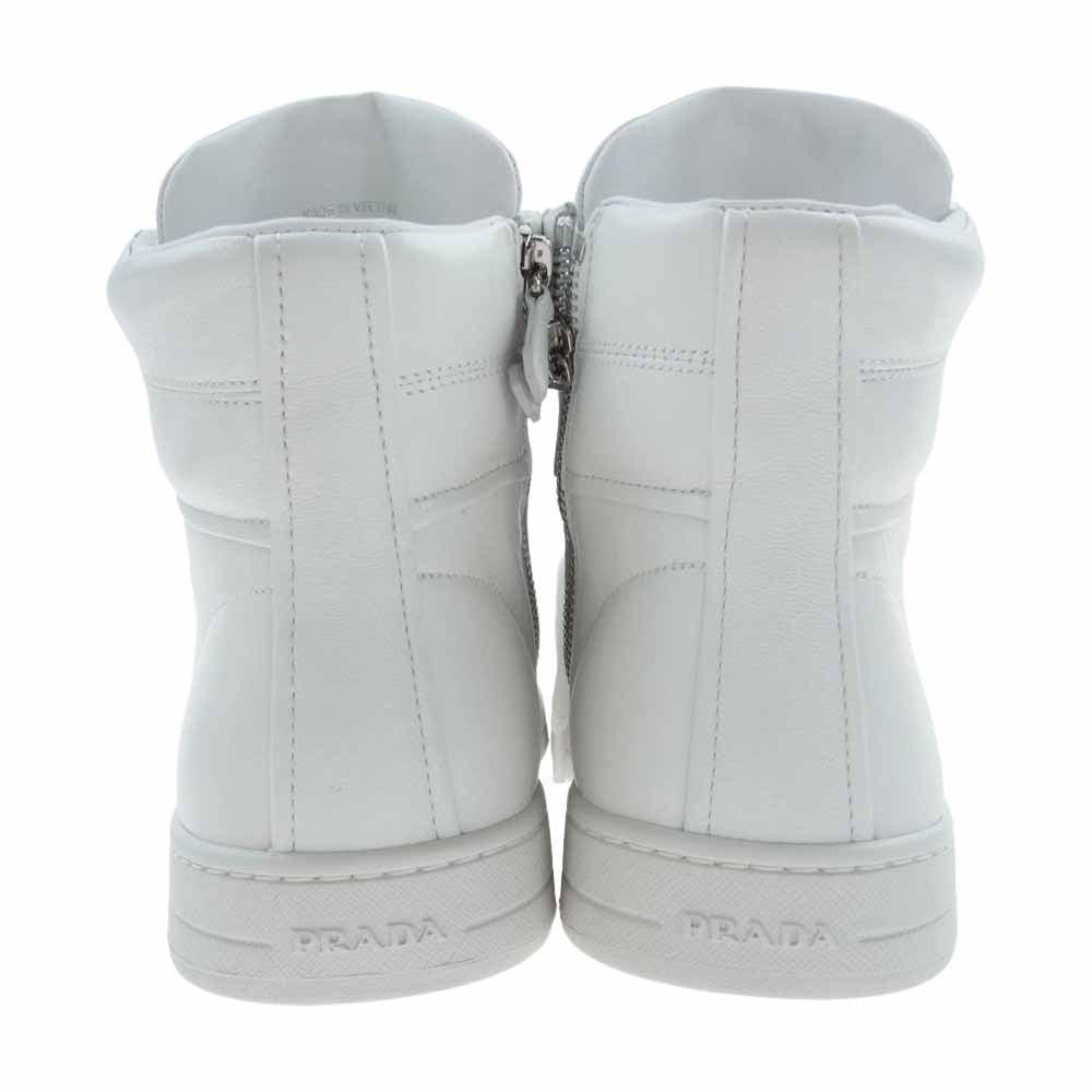 PRADA プラダ ハイカット ジップ スニーカー ホワイト系 7【極上美品】【中古】