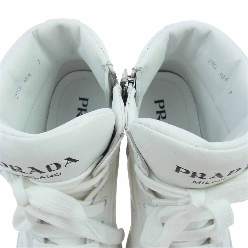 PRADA プラダ ハイカット ジップ スニーカー ホワイト系 7【極上美品】【中古】