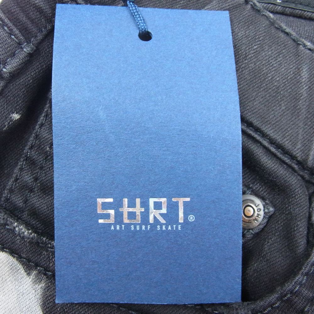 BIG JOHN ビッグジョン  MXSURT001 × SURT サート USED ダメージ ペンキ 加工 ハイパワーストレッチ デニム パンツ ブラック系 S【中古】