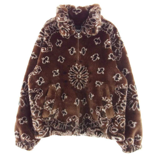 Supreme シュプリーム 21SS Bandana Faux Fur Bomber Jacket バンダナ フェイクファー ボンバー ジャケット 総柄ファー ブルゾン ブラウン系 L【中古】
