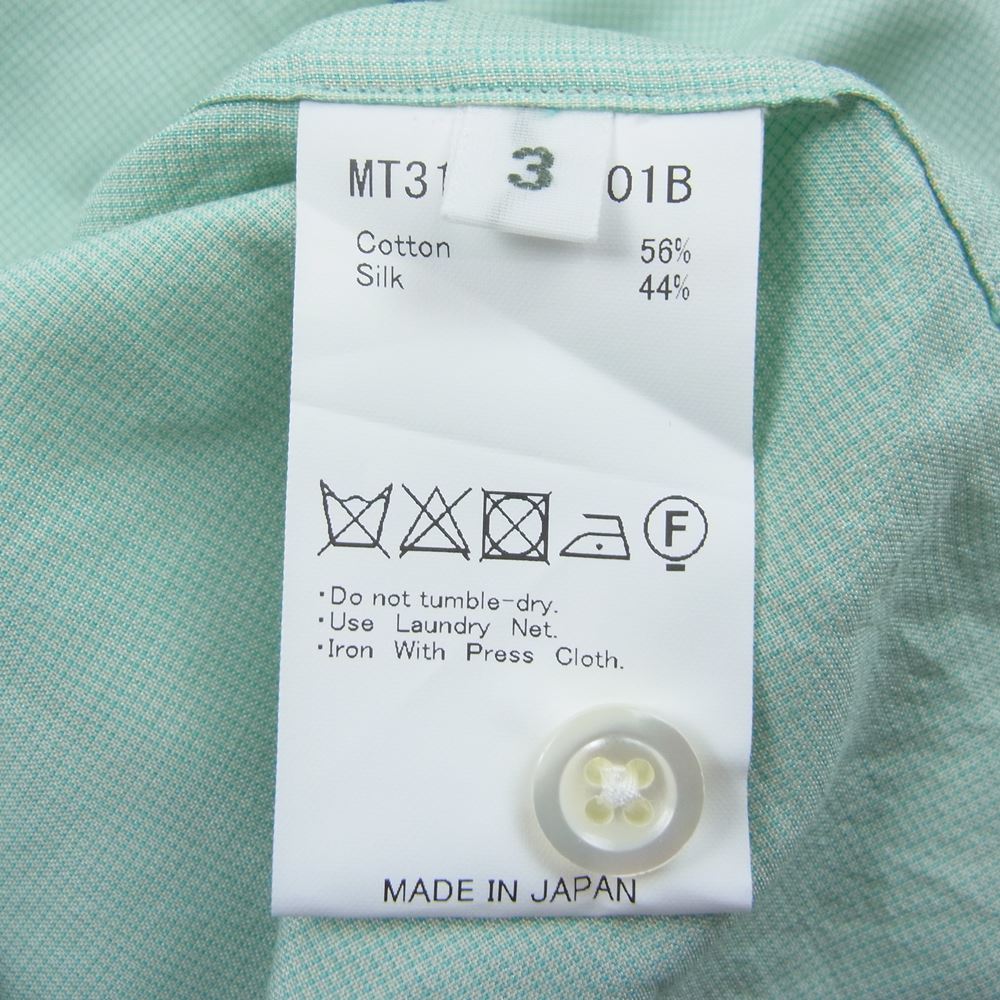 マーティーアンドサンズ 23SS MT3103-0601B ELIZABETH REGULAR COLLAR SHIRTS エリザベス レギュラー カラー コットン シルク シャツ 長袖 グリーン系 3【美品】【中古】