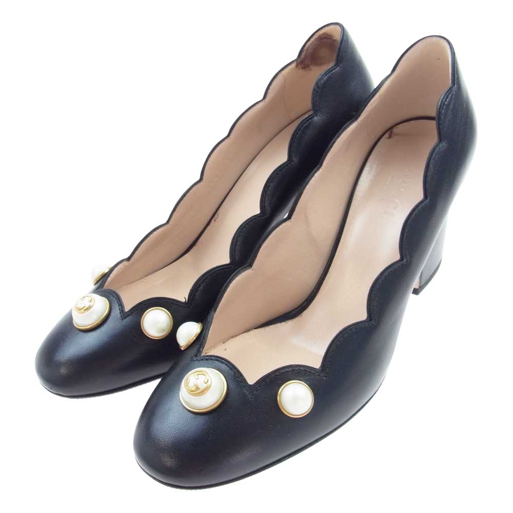 GUCCI グッチ 565856 C9D00 1000 フェイクパール パンプス ブラック系 35.5【中古】