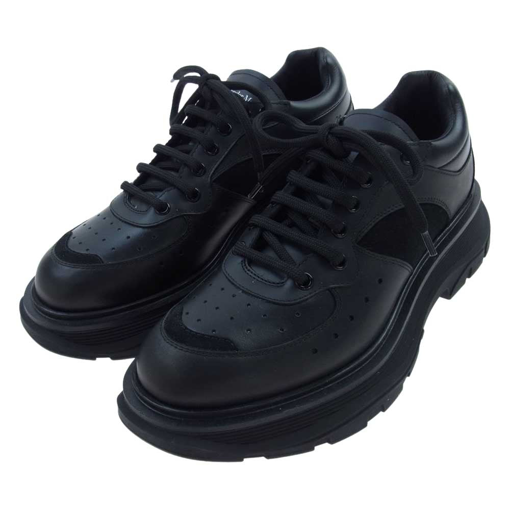 Alexander McQueen アレキサンダーマックイーン 627222WHRH51081 SCARPA PELLE GOMMA LO.TPU カーフレザー スエード切替 ローカット レースアップ スニーカー ブラック系 40【極上美品】【中古】