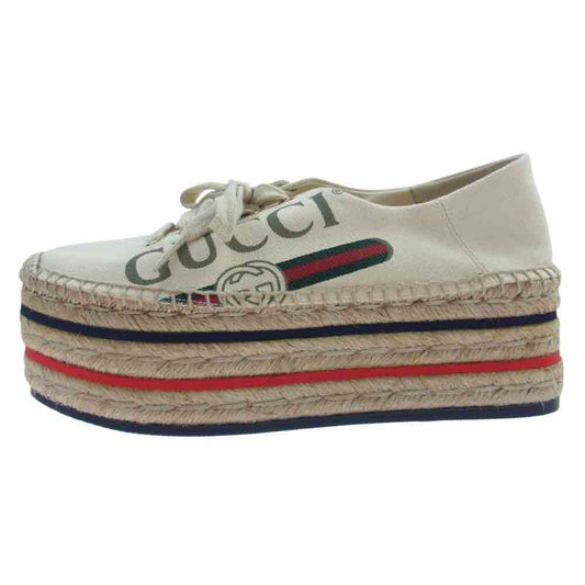 GUCCI グッチ 525711 ロゴプリント プラットフォーム シェリーライン エスパドリーユ 厚底 スニーカー 35【美品】【中古】