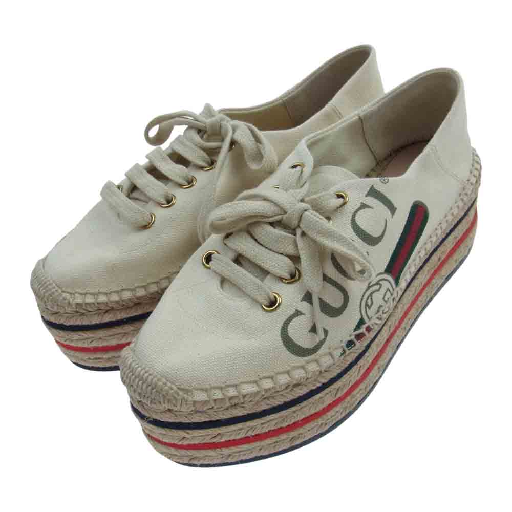 GUCCI グッチ 525711 ロゴプリント プラットフォーム シェリーライン エスパドリーユ 厚底 スニーカー 35【美品】【中古】