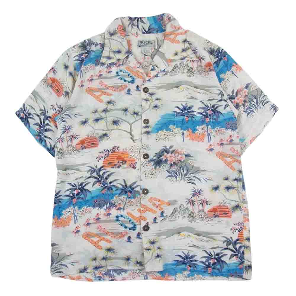 アバンティ シルク 和柄 アロハ ハワイアン シャツ ホワイト系 XS【中古】