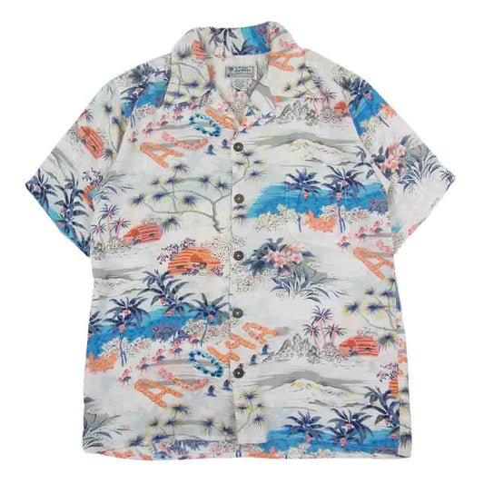 アバンティ シルク 和柄 アロハ ハワイアン シャツ ホワイト系 XS【中古】
