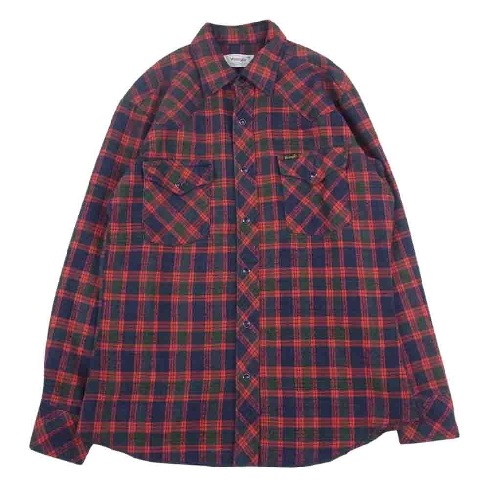 Wrangler ラングラー USA製 70s 白タグ ヴィンテージ チェック ウエスタン シャツ レッド系 M【中古】
