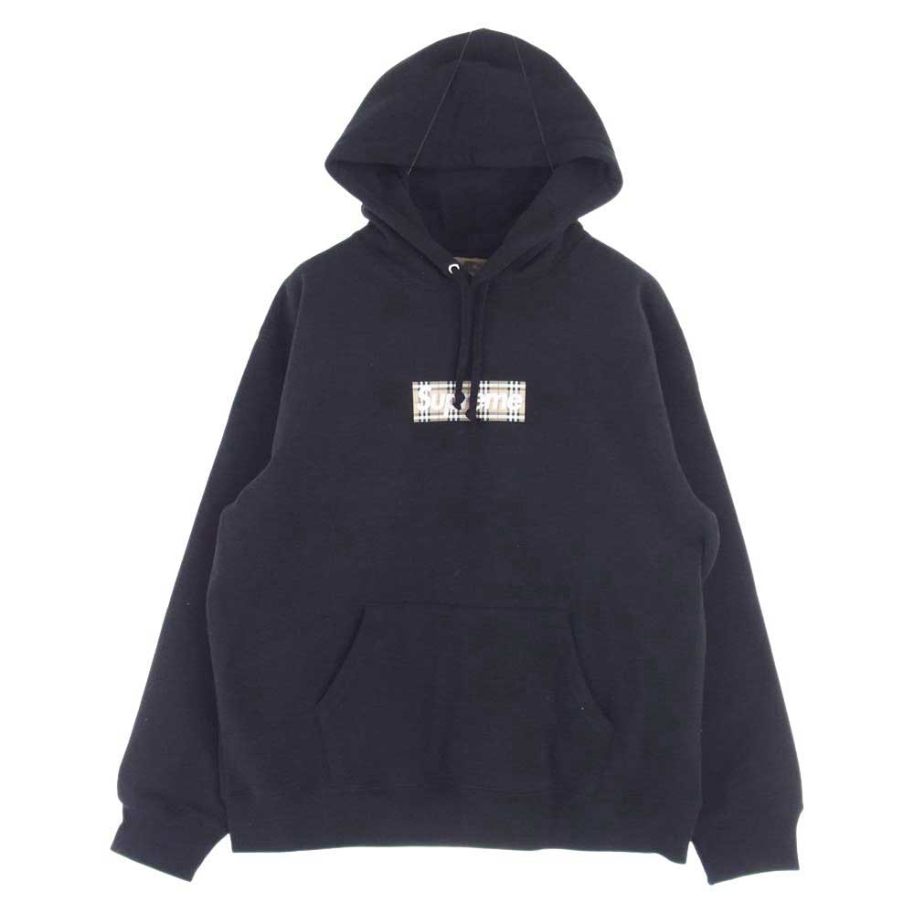 Supreme シュプリーム 22SS Burberry Box Logo Hooded Sweatshirt バーバリー ボックス ロゴ フーディー スウェットシャツ ブラック系 M【極上美品】【中古】
