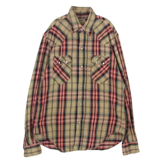 Denime ドゥニーム ヘビーネル チェック ウエスタン シャツ ベージュ系 L【中古】