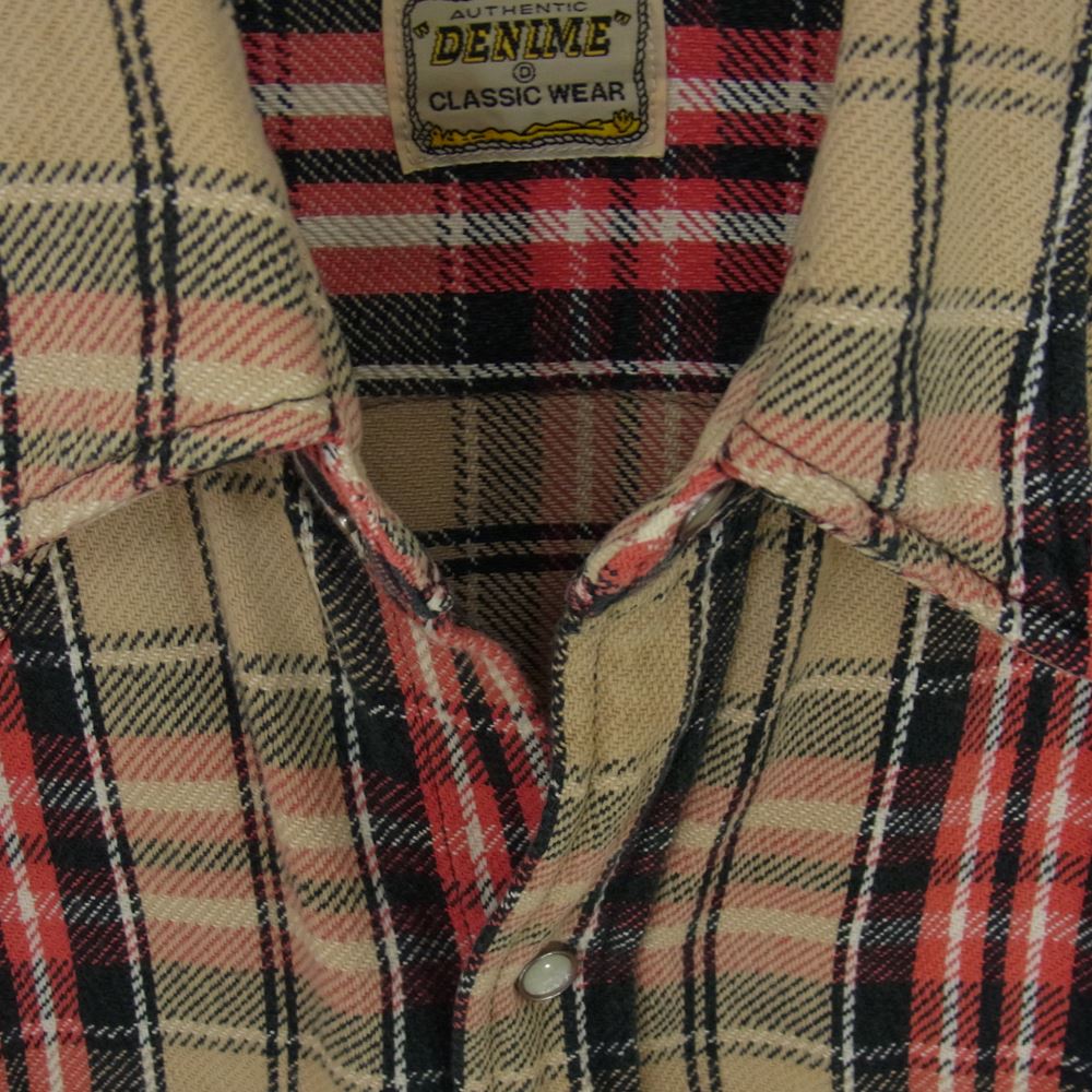 Denime ドゥニーム ヘビーネル チェック ウエスタン シャツ ベージュ系 L【中古】