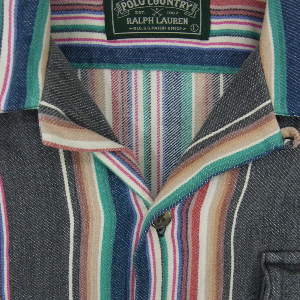 RALPH LAUREN ラルフローレン POLO COUNTRY ポロ カントリー ストライプ オープン シャツ マルチカラー系 L【中古】