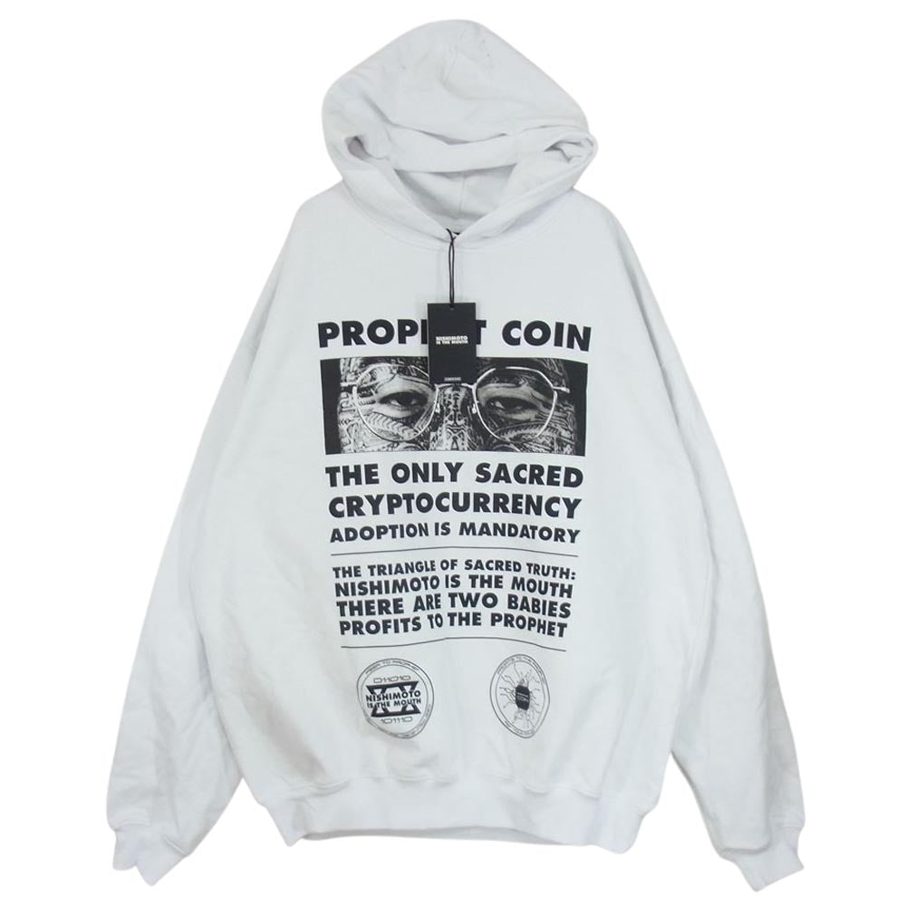 ニシモトイズザマウス NIM-P23 PROPHET COIN SWEAT HOODIE プロフェット コイン フォト プリント プルオーバー フーディー パーカー ホワイト系 L【新古品】【未使用】【中古】