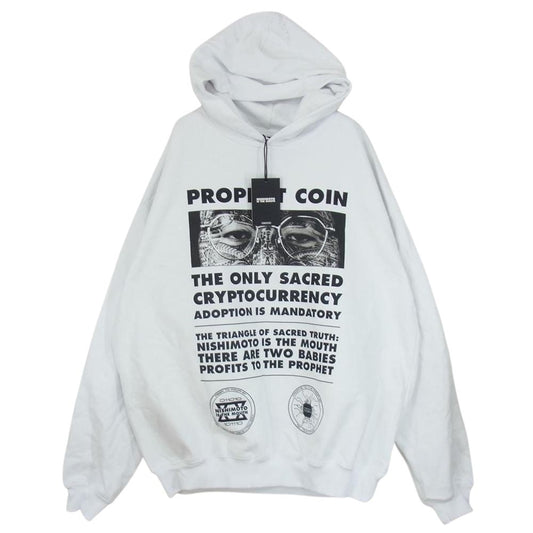 ニシモトイズザマウス NIM-P23 PROPHET COIN SWEAT HOODIE プロフェット コイン フォト プリント プルオーバー フーディー パーカー ホワイト系 L【新古品】【未使用】【中古】