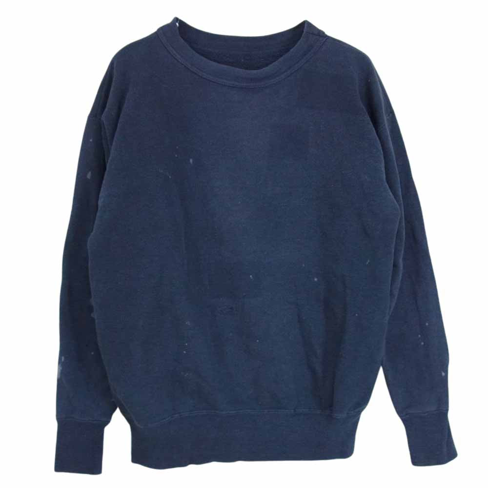 ビンテージ セットインスリーブ 二本針 長リブ スウェット ネイビー系 サイズ表記無【中古】