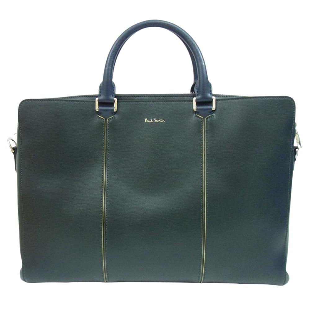 Paul Smith ポール・スミス PSN950 インセット ハンドル ビジネスバッグ ブリーフケース ダークグリーンブラック【美品】【中古】