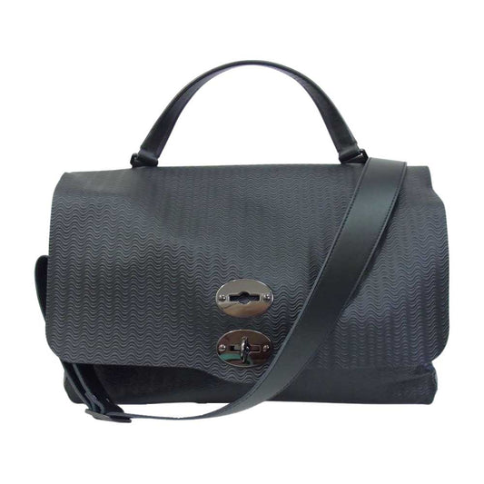 ZANELLATO ザネラート POSTINA ポスティーナ 2WAY 波柄 フラップ メッセンジャー ショルダーバッグ  ブラック系【中古】