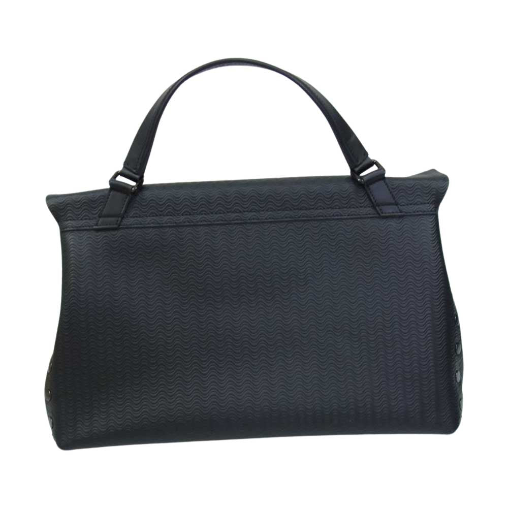 ZANELLATO ザネラート POSTINA ポスティーナ 2WAY 波柄 フラップ メッセンジャー ショルダーバッグ  ブラック系【中古】