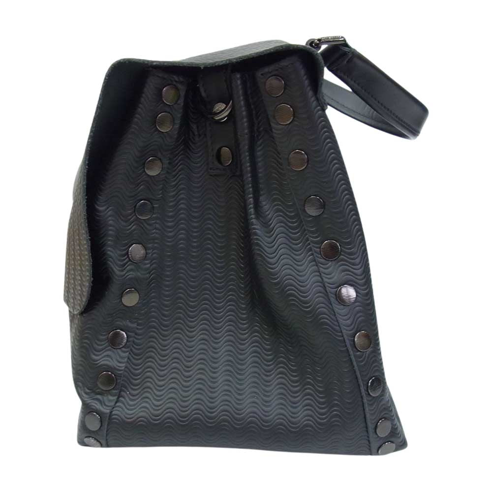 ZANELLATO ザネラート POSTINA ポスティーナ 2WAY 波柄 フラップ メッセンジャー ショルダーバッグ  ブラック系【中古】