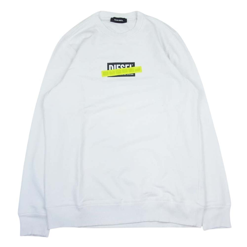 DIESEL ディーゼル リフレクターパッチ ロゴ クルーネック スウェット トレーナー ホワイト系 L【中古】