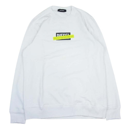 DIESEL ディーゼル リフレクターパッチ ロゴ クルーネック スウェット トレーナー ホワイト系 L【中古】