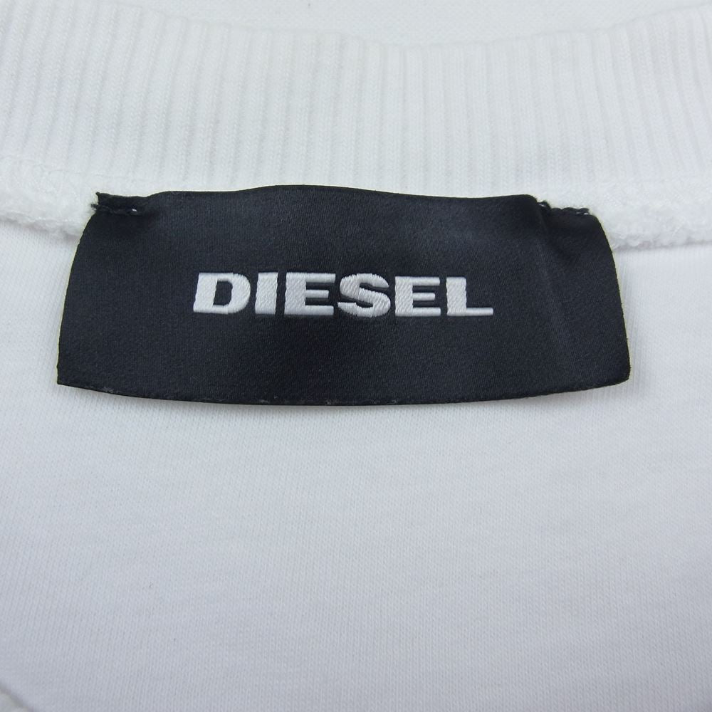 DIESEL ディーゼル リフレクターパッチ ロゴ クルーネック スウェット トレーナー ホワイト系 L【中古】