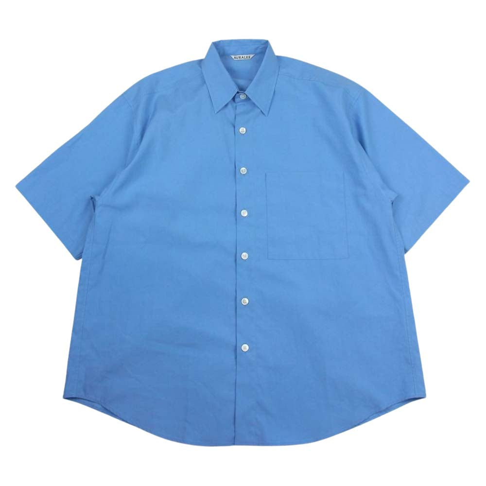 AURALEE オーラリー Washed Finx Twill Big Half Sleeved Shirt ブルー系 3【美品】【中古】