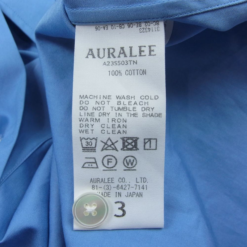 AURALEE オーラリー Washed Finx Twill Big Half Sleeved Shirt ブルー系 3【美品】【中古】
