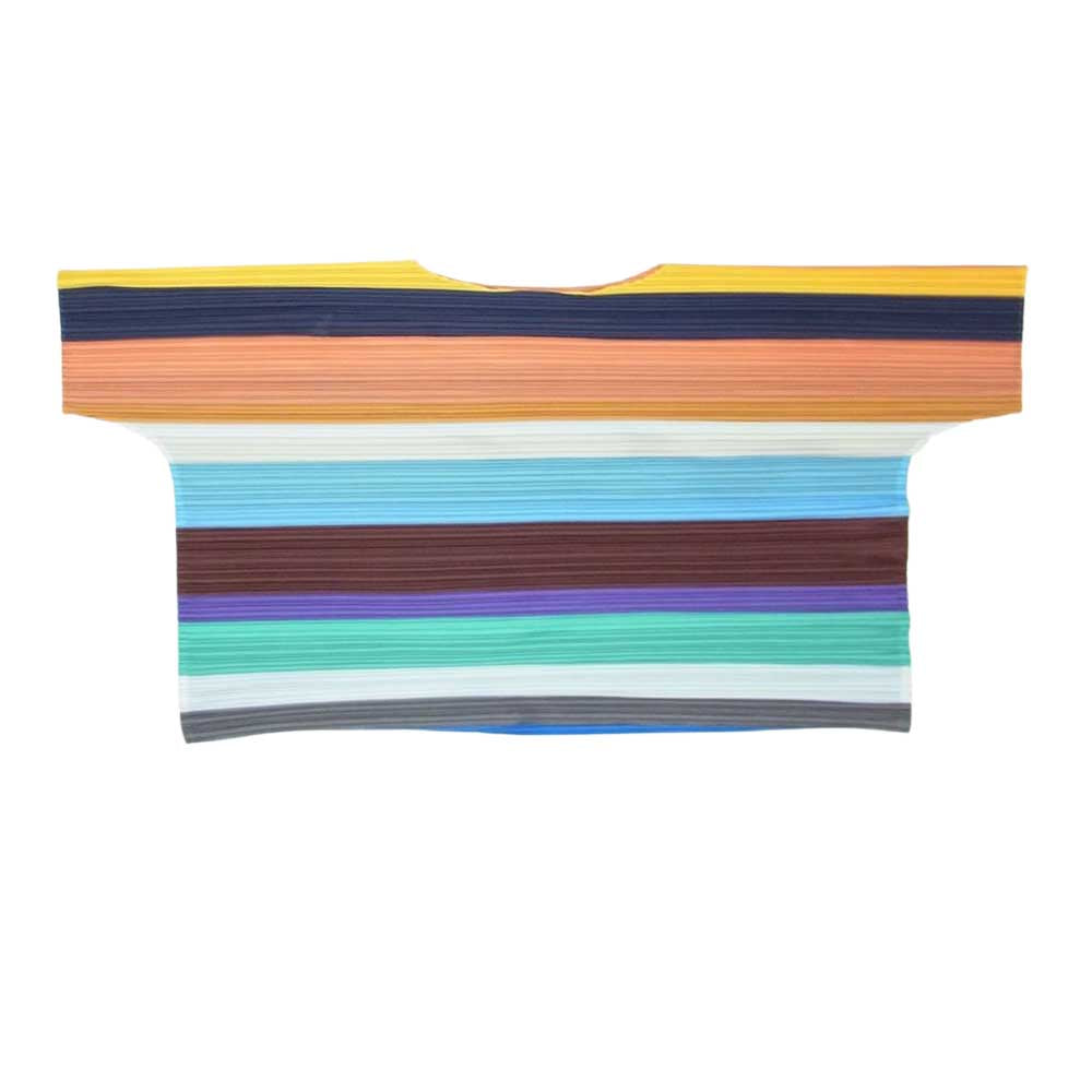 PLEATS PLEASE プリーツプリーズ イッセイミヤケ PP61-JT553 横プリーツ ボーダー 半袖 Tシャツ カットソー レインボー マルチカラー マルチカラー系 3【美品】【中古】