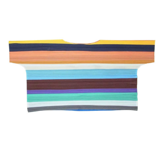 PLEATS PLEASE プリーツプリーズ イッセイミヤケ PP61-JT553 横プリーツ ボーダー 半袖 Tシャツ カットソー レインボー マルチカラー マルチカラー系 3【美品】【中古】